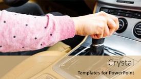  Presentation with driver - Audience pleasing slide deck consisting of woman-driver-hand-shifting backdrop and a coral colored foreground