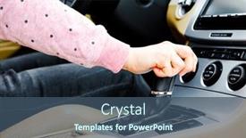  Presentation with driver - Cool new PPT layouts with woman-driver-hand-shifting backdrop and a ocean colored foreground