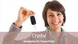 Presentation with woman car driver map - Presentation consisting of woman driver holding car keys background and a  colored foreground