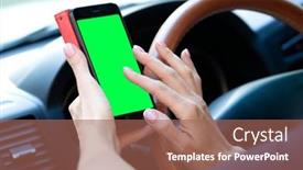  Presentation with driving - Slide deck having woman-driver-with-a-smartphone background and a coral colored foreground