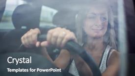  Presentation with modern color - Audience pleasing slide set consisting of woman driving a car - female backdrop and a dark gray colored foreground