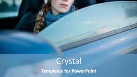  Presentation with modern color - Beautiful PPT theme featuring woman-driving-a-car-female backdrop and a teal colored foreground