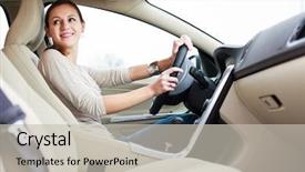  Presentation with safety driving - Colorful PPT theme enhanced with woman driving a car backdrop and a soft green colored foreground