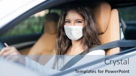  Presentation with covid coronavirus - Colorful theme enhanced with woman-driving-car-while-wearing backdrop and a light blue colored foreground