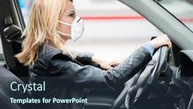  Presentation with covid - PPT theme consisting of woman-driving-car-while-wearing background and a tawny brown colored foreground