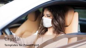  Presentation with covid coronavirus - Amazing PPT layouts having woman-driving-car-while-wearing backdrop and a coral colored foreground