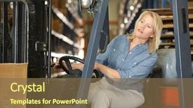  Presentation with lift truck - PPT theme enhanced with elegant outfit young stylish woman fashionable girl holding black handbag on green fashion and female beauty studio shot background and a gray colored foreground