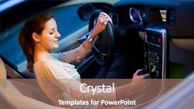 Presentation with brand - Presentation design consisting of pretty young woman driving her brand new car shallow dof color toned image background and a coral colored foreground