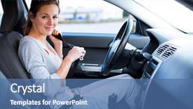  Presentation with attention and driving - Presentation consisting of woman driving her new car background and a  colored foreground