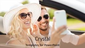  Presentation with road trip signs - Amazing presentation theme having woman driving in cabriolet car backdrop and a coral colored foreground