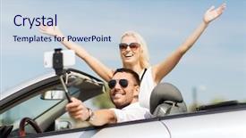  Presentation with self driving - Slide set featuring woman driving in cabriolet car background and a lemonade colored foreground