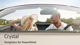  Presentation with road trip - Cool new PPT layouts with woman driving in cabriolet car backdrop and a  colored foreground