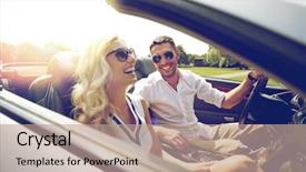  Presentation with road trip - Audience pleasing slide set consisting of woman driving in cabriolet car backdrop and a coral colored foreground