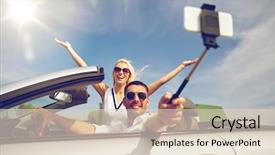  Presentation with car picture - Amazing PPT theme having woman driving in cabriolet car backdrop and a lemonade colored foreground