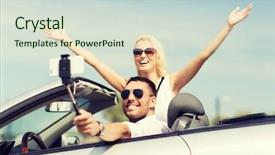  Presentation with road trip - Amazing PPT theme having woman driving in cabriolet car backdrop and a  colored foreground