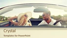  Presentation with road trip cars - Theme featuring woman driving in cabriolet car background and a cream colored foreground
