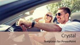  Presentation with road trip cars - Theme consisting of woman driving in cabriolet car background and a coral colored foreground