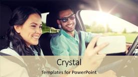  Presentation with self driving car - PPT theme enhanced with woman driving in car background and a lemonade colored foreground