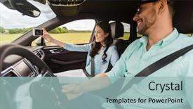  Presentation with self driving - PPT layouts with woman driving in car background and a light blue colored foreground