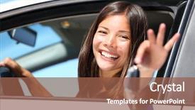  Presentation with race car - Theme having woman driving showing car keys background and a tawny brown colored foreground