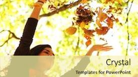  Presentation with drop - Amazing PPT theme having woman drop up leaves backdrop and a blonde colored foreground
