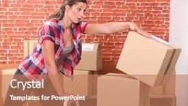  Presentation with sportswoman boxing woman - Cool new PPT layouts with woman dropping packing boxes backdrop and a coral colored foreground