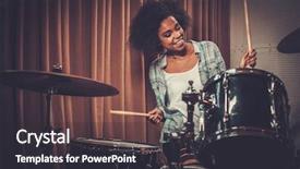  Presentation with recording studio - Slide set consisting of woman drummer in a recording background and a dark gray colored foreground