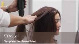  Presentation with hair salon - Colorful slide set enhanced with woman drying hair in the salon backdrop and a tawny brown colored foreground
