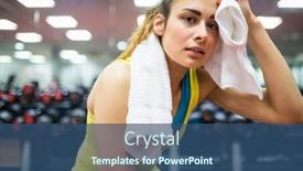  Presentation with workout - Presentation design with woman drying her forehead from a workout at the gym background and a ocean colored foreground