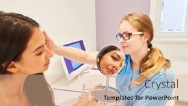  Presentation with cosmetic surgery - PPT layouts enhanced with woman-during-a-consultation-before background and a lemonade colored foreground