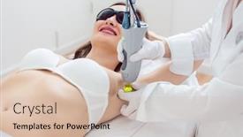  Presentation with laser - PPT theme consisting of woman-during-hair-removal-using background and a soft green colored foreground