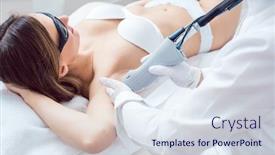  Presentation with laser - Slide deck featuring woman-during-hair-removal background and a sky blue colored foreground