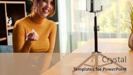  Presentation with conference - Presentation design with woman-during-online-conference background and a coral colored foreground