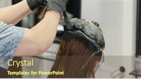  Presentation with hair salon - Slide set with woman-dye-hair-treatment background and a tawny brown colored foreground