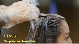  Presentation with hair salon - Cool new PPT theme with woman-dye-her-hair backdrop and a tawny brown colored foreground
