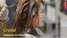  Presentation with hair salon - Slide deck having woman-dye-her-hair background and a tawny brown colored foreground
