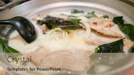  Presentation with ramen - Audience pleasing PPT theme consisting of woman-eat-a-bowl backdrop and a coral colored foreground