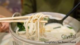  Presentation with ramen - PPT layouts featuring woman-eat-a-bowl background and a coral colored foreground