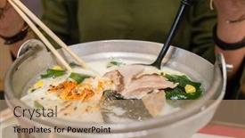  Presentation with ramen - Audience pleasing presentation theme consisting of woman-eat-a-bowl backdrop and a coral colored foreground