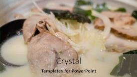  Presentation with ramen - Presentation theme with woman-eat-a-bowl background and a coral colored foreground