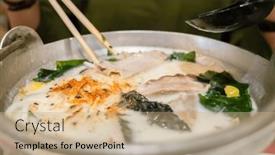  Presentation with ramen - PPT theme with woman-eat-a-bowl background and a coral colored foreground