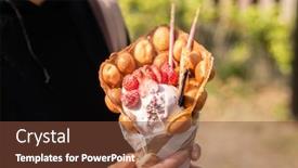  Presentation with eat - PPT layouts consisting of woman-eat-a-waffle-ice background and a tawny brown colored foreground