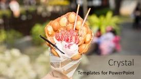  Presentation with eat - Beautiful slides featuring woman-eat-a-waffle-ice backdrop and a coral colored foreground