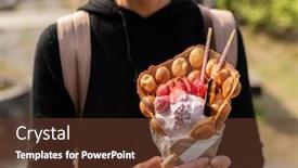  Presentation with eat - Cool new PPT theme with woman-eat-a-waffle-ice backdrop and a tawny brown colored foreground