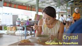  Presentation with vendor - Presentation design with woman-eat-boat-noodles background and a violet colored foreground