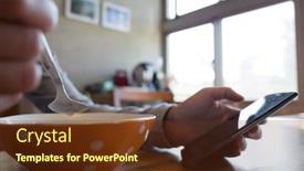  Presentation with cereal - Amazing slide deck having woman eat cereal with milk when using smartphone backdrop and a tawny brown colored foreground