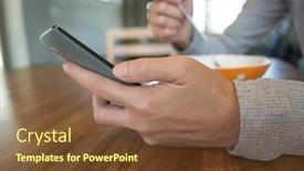  Presentation with cereal - PPT layouts having woman eat cereal with milk when using smartphone background and a tawny brown colored foreground