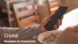  Presentation with cereal - Beautiful presentation theme featuring woman eat cereal with milk when using smartphone backdrop and a tawny brown colored foreground