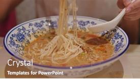  Presentation with eat - Cool new PPT layouts with woman-eat-chinese-sichuan-dan backdrop and a coral colored foreground