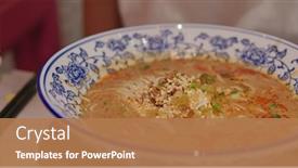  Presentation with eat - PPT layouts featuring woman-eat-chinese-sichuan-dan background and a coral colored foreground